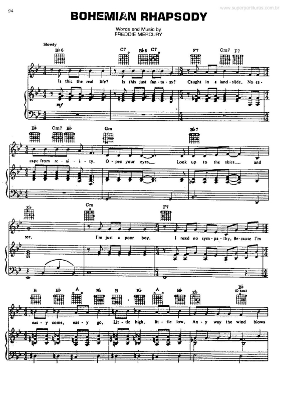 bohemian rhapsody piano sheet music