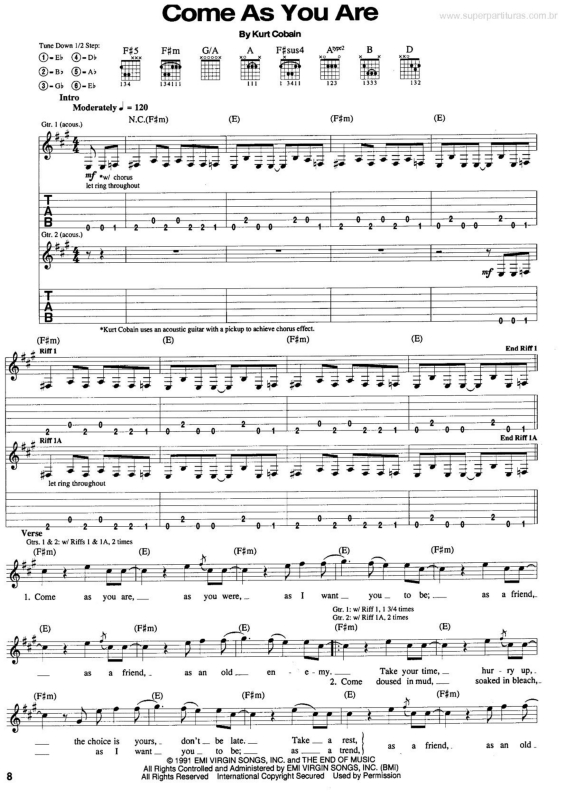 Partitura Alternativa de Come As You Are