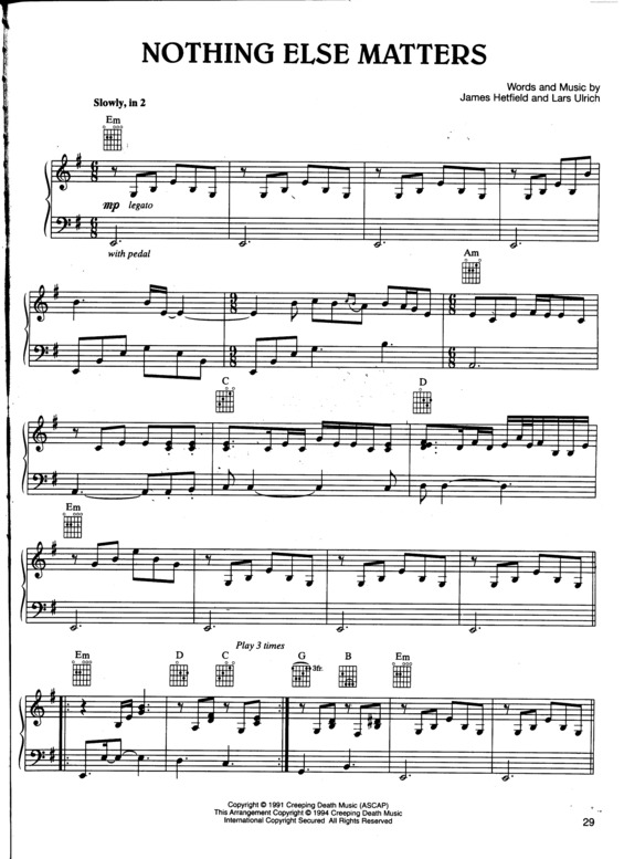 metallica piano nothing else matters pdf