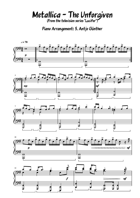 The Unforgiven Sheet music for Piano (Solo)